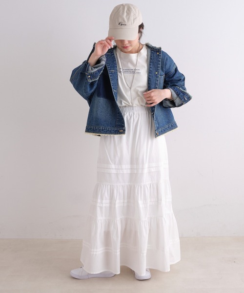 PUAL CE CIN(ピュアルセシン)の「コットンポプリンフレアティアードスカート(スカート・レディース・オフホワイト/ブラック・FREE)」の6枚目の写真