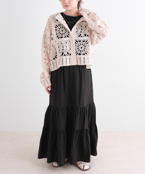 PUAL CE CIN(ピュアルセシン)の「コットンポプリンフレアティアードスカート(スカート・レディース・オフホワイト/ブラック・FREE)」の9枚目の写真