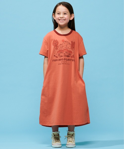 KELTY（ケルティ）の「キッズ　プリントTシャツワンピース「ヨセミテオムニバス」（速乾）（Tシャツ/カットソー・キッズ・オレンジ/ホワイト/ベージュ・S/M/L）」の7枚目の写真