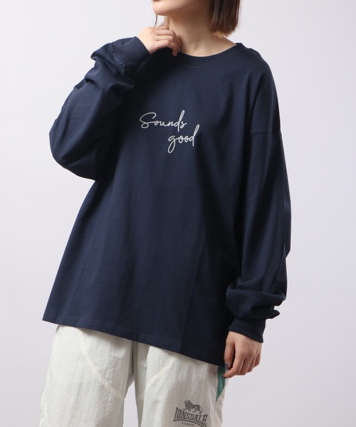 spiritoso(スピリトーゾ)の「spiritoso ニュアンスカップル ロンT 長袖(Tシャツ/カットソー・レディース・ネイビー/オフホワイト/杢グレー・F)」の1枚目の写真