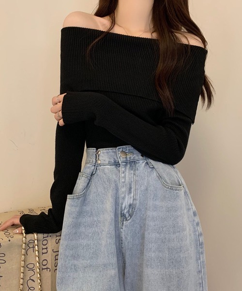 shopnikoniko(ショップニコニコ)の「オフショルダー リブニットトップス(ニット/セーター・レディース・ホワイト/ブラウン/ベージュ/ブラック・フリー)」の15枚目の写真