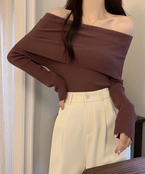 shopnikoniko(ショップニコニコ)の「オフショルダー リブニットトップス(ニット/セーター・レディース・ホワイト/ブラウン/ベージュ/ブラック・フリー)」の16枚目の写真