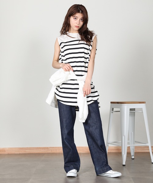 aity(アイティ)の「ノースリーブボーダーカットソー(Tシャツ/カットソー・レディース・ベージュ/ラベンダー/オフホワイト/ブラック・M)」の6枚目の写真