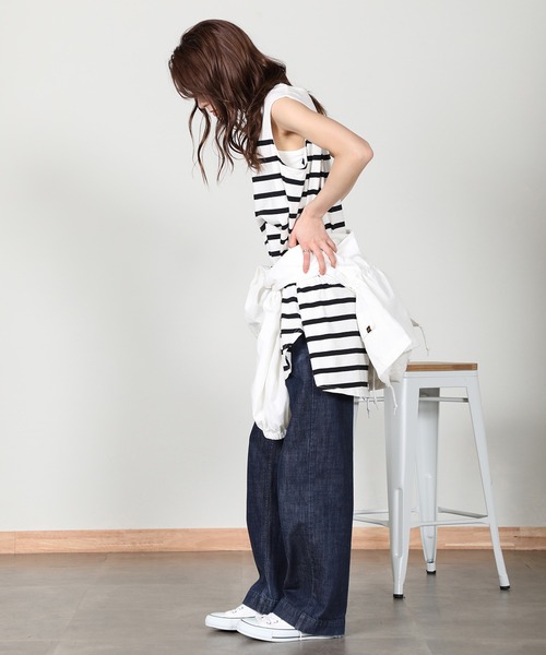 aity(アイティ)の「ノースリーブボーダーカットソー(Tシャツ/カットソー・レディース・ベージュ/ラベンダー/オフホワイト/ブラック・M)」の7枚目の写真