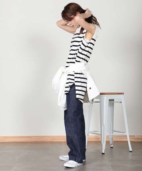 aity(アイティ)の「ノースリーブボーダーカットソー(Tシャツ/カットソー・レディース・ベージュ/ラベンダー/オフホワイト/ブラック・M)」の8枚目の写真