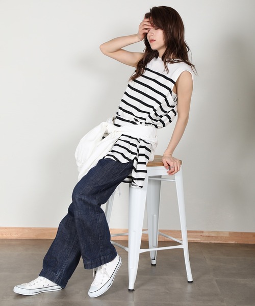 aity(アイティ)の「ノースリーブボーダーカットソー(Tシャツ/カットソー・レディース・ベージュ/ラベンダー/オフホワイト/ブラック・M)」の12枚目の写真
