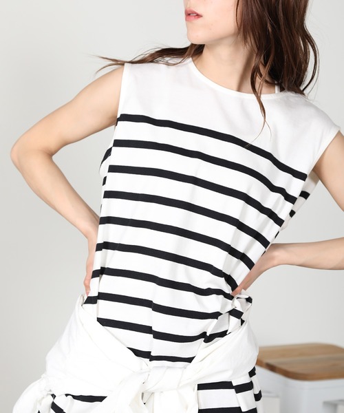aity(アイティ)の「ノースリーブボーダーカットソー(Tシャツ/カットソー・レディース・ベージュ/ラベンダー/オフホワイト/ブラック・M)」の14枚目の写真