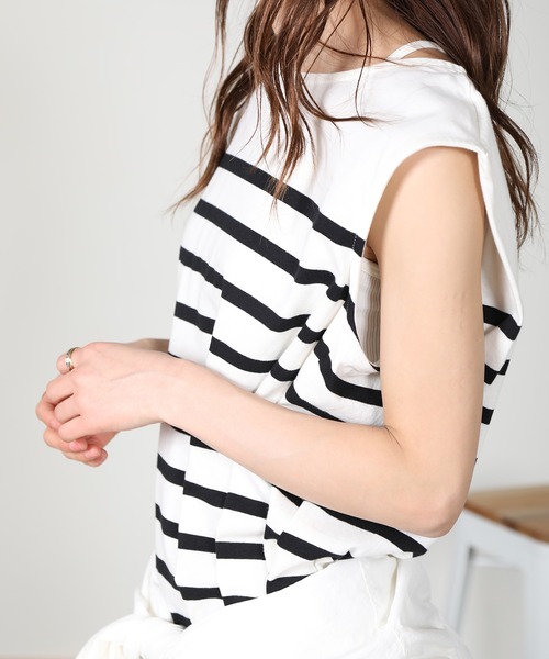 aity(アイティ)の「ノースリーブボーダーカットソー(Tシャツ/カットソー・レディース・ベージュ/ラベンダー/オフホワイト/ブラック・M)」の16枚目の写真