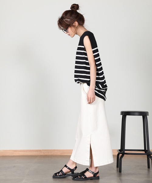 aity(アイティ)の「ノースリーブボーダーカットソー(Tシャツ/カットソー・レディース・ベージュ/ラベンダー/オフホワイト/ブラック・M)」の19枚目の写真