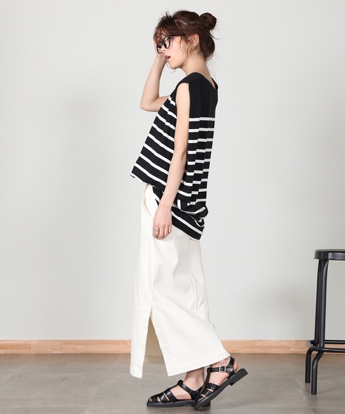 aity(アイティ)の「ノースリーブボーダーカットソー(Tシャツ/カットソー・レディース・ベージュ/ラベンダー/オフホワイト/ブラック・M)」の20枚目の写真