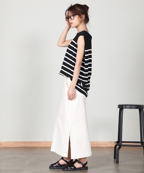 aity(アイティ)の「ノースリーブボーダーカットソー(Tシャツ/カットソー・レディース・ベージュ/ラベンダー/オフホワイト/ブラック・M)」の21枚目の写真