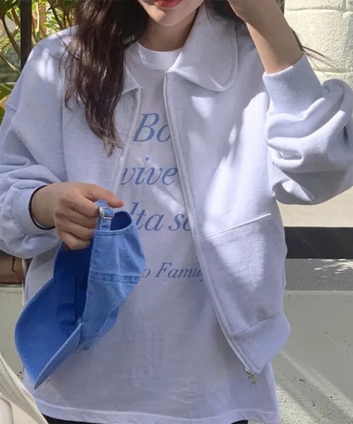 LYEON(リヨン)の「ジップアップスウェットブルゾン(Tシャツ/カットソー・レディース・グレー/ブラック/ブルー/ホワイト・FREE)」の3枚目の写真