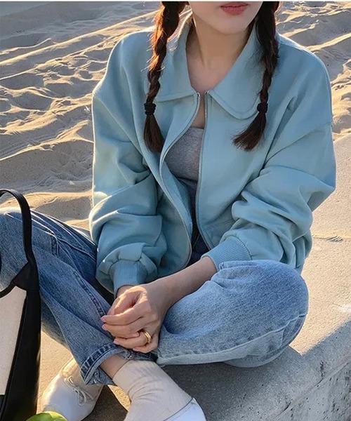 LYEON(リヨン)の「ジップアップスウェットブルゾン(Tシャツ/カットソー・レディース・グレー/ブラック/ブルー/ホワイト・FREE)」の4枚目の写真
