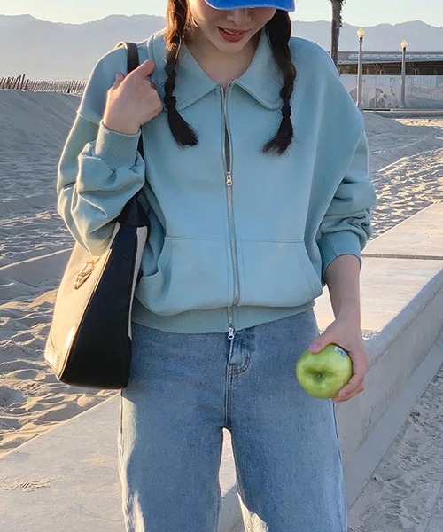 LYEON(リヨン)の「ジップアップスウェットブルゾン(Tシャツ/カットソー・レディース・グレー/ブラック/ブルー/ホワイト・FREE)」の13枚目の写真