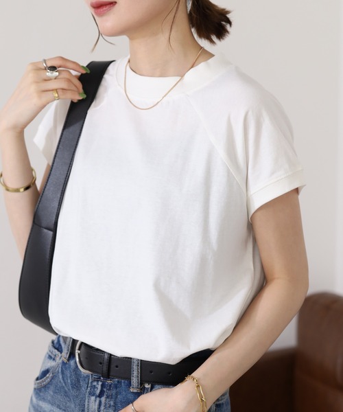 atONE(アットワン)の「atONE クルーネックフレンチスリーブTシャツ 半袖(Tシャツ/カットソー・レディース・ブラック/モカ/オフホワイト/チャコールグレー/ミント/ホワイト×ブラック/ブラック×ホワイト/ホワイト系その他5・F)」の1枚目の写真