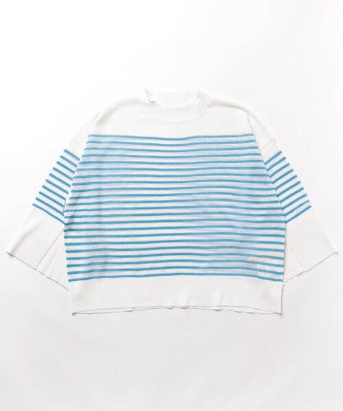 Q（キュー）の「シアーボーダーショートニット（ニット/セーター・レディース・ブラック系/ブルー系・MEDIUM）」の3枚目の写真