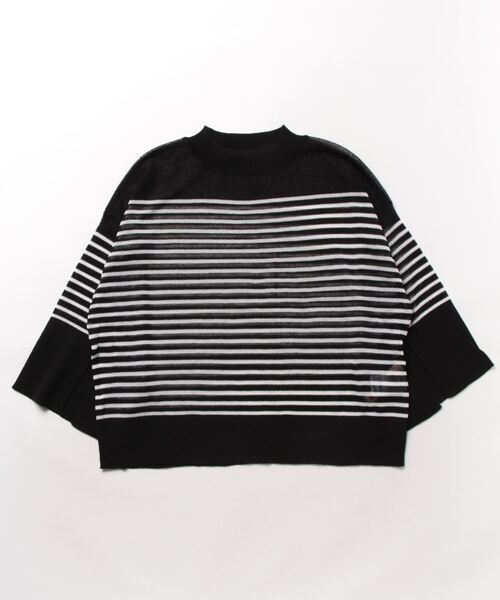 Q（キュー）の「シアーボーダーショートニット（ニット/セーター・レディース・ブラック系/ブルー系・MEDIUM）」の4枚目の写真