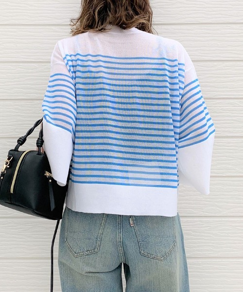 Q（キュー）の「シアーボーダーショートニット（ニット/セーター・レディース・ブラック系/ブルー系・MEDIUM）」の8枚目の写真