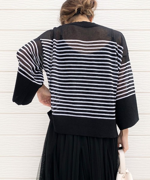 Q（キュー）の「シアーボーダーショートニット（ニット/セーター・レディース・ブラック系/ブルー系・MEDIUM）」の10枚目の写真