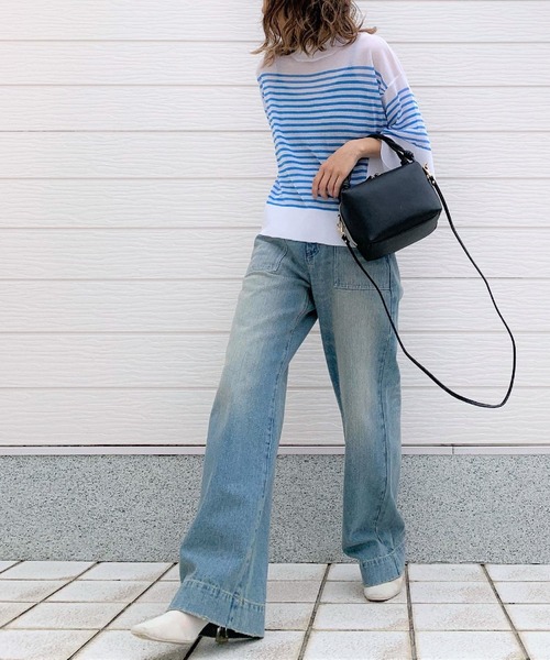 Q（キュー）の「シアーボーダーショートニット（ニット/セーター・レディース・ブラック系/ブルー系・MEDIUM）」の11枚目の写真