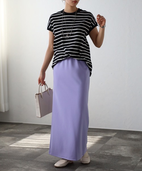 Fizz（フィズ）の「プチハイネックフレンチスリーブTシャツ（Tシャツ/カットソー・レディース・ブラック/ブラック×ホワイト/グレイッシュベージュ/アイボリー/ホワイト×ネイビー/モカ/ブルー/ホワイト/ライトカーキ・M）」の13枚目の写真