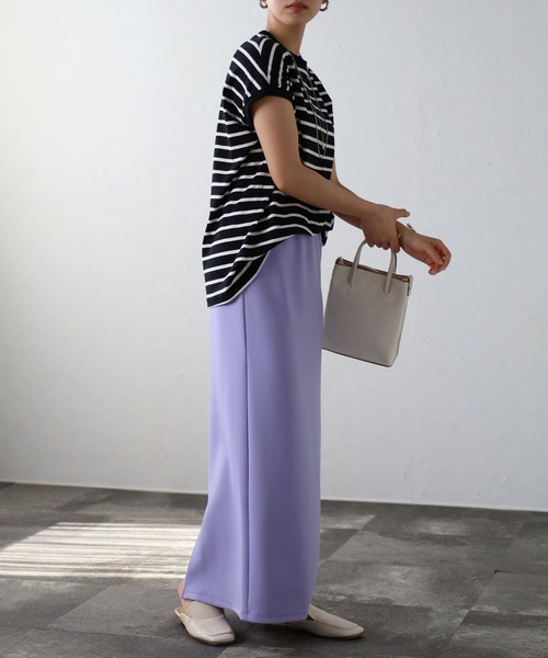 Fizz（フィズ）の「プチハイネックフレンチスリーブTシャツ（Tシャツ/カットソー・レディース・ブラック/ブラック×ホワイト/グレイッシュベージュ/アイボリー/ホワイト×ネイビー/モカ/ブルー/ホワイト/ライトカーキ・M）」の14枚目の写真