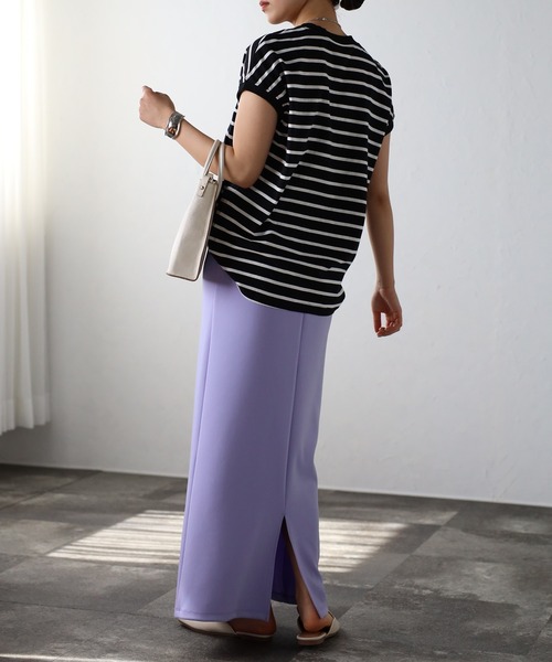 Fizz（フィズ）の「プチハイネックフレンチスリーブTシャツ（Tシャツ/カットソー・レディース・ブラック/ブラック×ホワイト/グレイッシュベージュ/アイボリー/ホワイト×ネイビー/モカ/ブルー/ホワイト/ライトカーキ・M）」の15枚目の写真