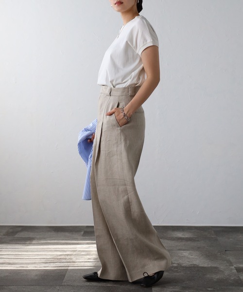 Fizz（フィズ）の「プチハイネックフレンチスリーブTシャツ（Tシャツ/カットソー・レディース・ブラック/ブラック×ホワイト/グレイッシュベージュ/アイボリー/ホワイト×ネイビー/モカ/ブルー/ホワイト/ライトカーキ・M）」の20枚目の写真