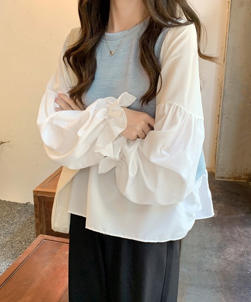 Amulet(アミュレット)の「ボリュームスリーブ切り替えブラウス(シャツ/ブラウス・レディース・ブラック/ブルー/ピンク・F)」の12枚目の写真