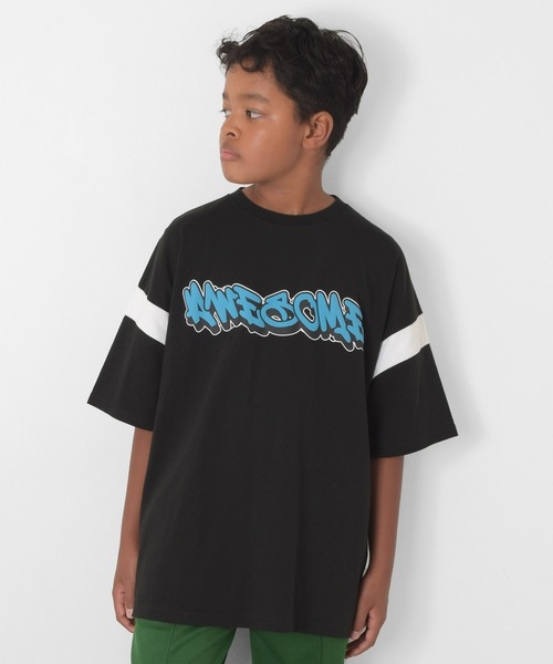 GLAZOS（グラソス）の「USAコットン・袖ライン発泡プリントビッグ半袖Tシャツ（Tシャツ/カットソー・キッズ・ブラック/ブルー・140cm/150cm/160cm/170cm）」の2枚目の写真