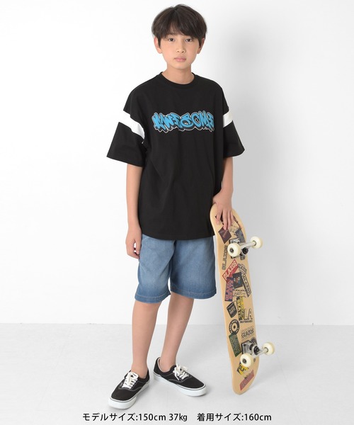 GLAZOS（グラソス）の「USAコットン・袖ライン発泡プリントビッグ半袖Tシャツ（Tシャツ/カットソー・キッズ・ブラック/ブルー・140cm/150cm/160cm/170cm）」の10枚目の写真