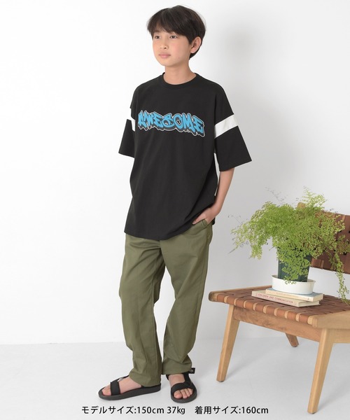 GLAZOS（グラソス）の「USAコットン・袖ライン発泡プリントビッグ半袖Tシャツ（Tシャツ/カットソー・キッズ・ブラック/ブルー・140cm/150cm/160cm/170cm）」の5枚目の写真