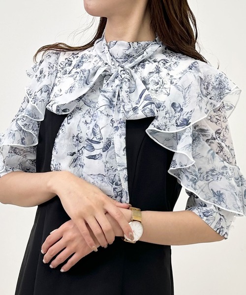 INGNI(イング)の「2WAYシアー花柄ドッキング/ワンピース(ワンピース・レディース・ホワイト×ネイビー/ホワイト×ブラック・M)」の18枚目の写真