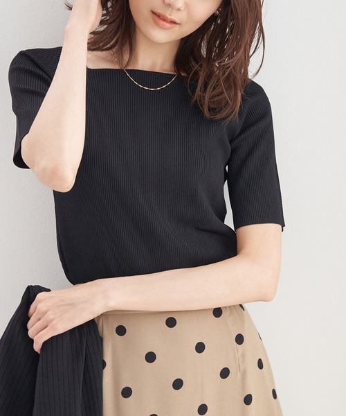 ROPE' PICNIC(ロペピクニック)の「スクエアネックリブニットプルオーバー/UVカット・洗える(ニット/セーター・レディース・ブラック/キナリ/ホワイト系その他5/ブルー/ピンク系その他2・38)」の4枚目の写真