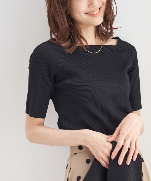 ROPE' PICNIC(ロペピクニック)の「スクエアネックリブニットプルオーバー/UVカット・洗える(ニット/セーター・レディース・ブラック/キナリ/ホワイト系その他5/ブルー/ピンク系その他2・38)」の9枚目の写真