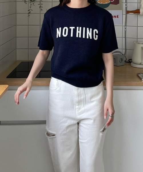 LE MORE(リモア)の「ハーフスリーブロゴニット(ニット/セーター・レディース・ホワイト/ピンク/ネイビー/ブラック・FREE)」の13枚目の写真