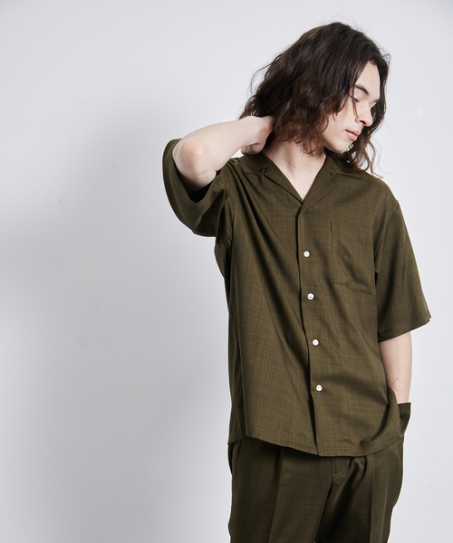 JUNRED（ジュンレッド）の「セットアップ対応 / ドレープカチオンオープンカラーシャツ（シャツ/ブラウス・メンズ・カーキ/ベージュ/ブラック・M/L/LL）」の3枚目の写真