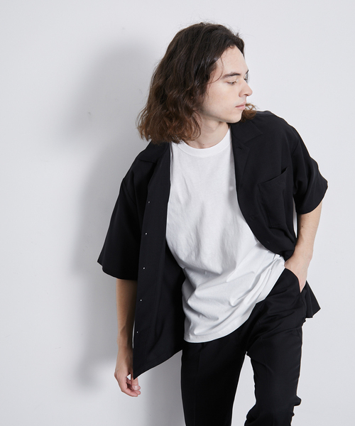 JUNRED（ジュンレッド）の「セットアップ対応 / ドレープカチオンオープンカラーシャツ（シャツ/ブラウス・メンズ・カーキ/ベージュ/ブラック・M/L/LL）」の2枚目の写真