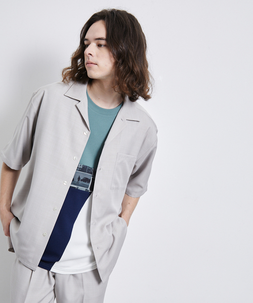 JUNRED（ジュンレッド）の「セットアップ対応 / ドレープカチオンオープンカラーシャツ（シャツ/ブラウス・メンズ・カーキ/ベージュ/ブラック・M/L/LL）」の13枚目の写真