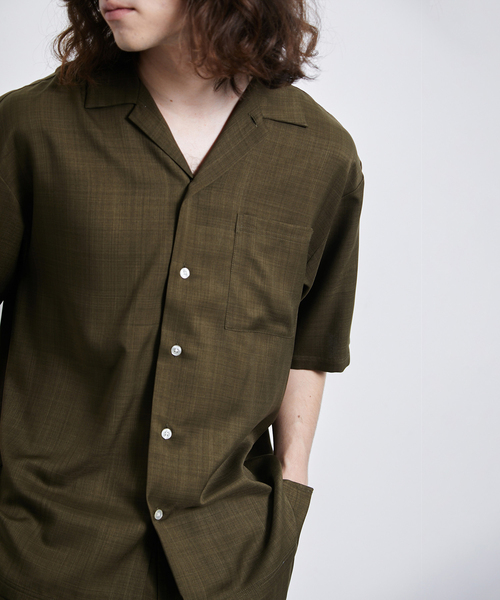 JUNRED（ジュンレッド）の「セットアップ対応 / ドレープカチオンオープンカラーシャツ（シャツ/ブラウス・メンズ・カーキ/ベージュ/ブラック・M/L/LL）」の15枚目の写真