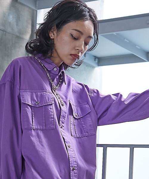 GEVS.（ジェイヴィス）の「＜大きいサイズ＞ 綿100％製品染カラーチュニックシャツ GEVS.（シャツ/ブラウス・レディース・パープル/ピンク・L/LL/3L/4L/5L）」の12枚目の写真