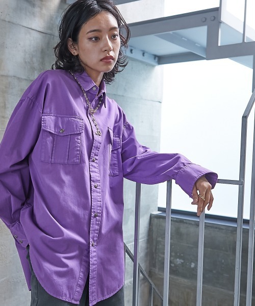 GEVS.（ジェイヴィス）の「＜大きいサイズ＞ 綿100％製品染カラーチュニックシャツ GEVS.（シャツ/ブラウス・レディース・パープル/ピンク・L/LL/3L/4L/5L）」の11枚目の写真