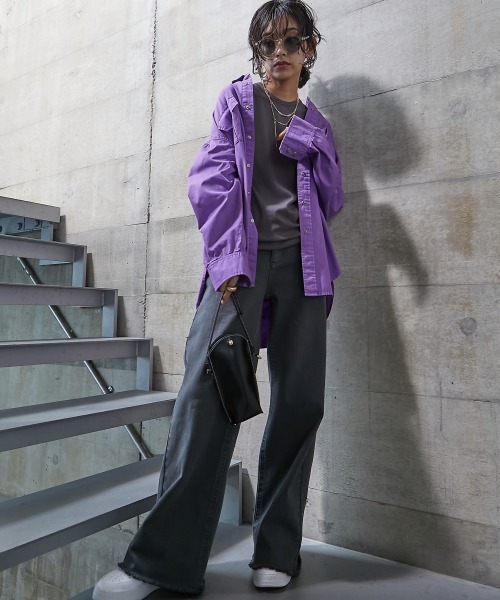 GEVS.（ジェイヴィス）の「＜大きいサイズ＞ 綿100％製品染カラーチュニックシャツ GEVS.（シャツ/ブラウス・レディース・パープル/ピンク・L/LL/3L/4L/5L）」の22枚目の写真