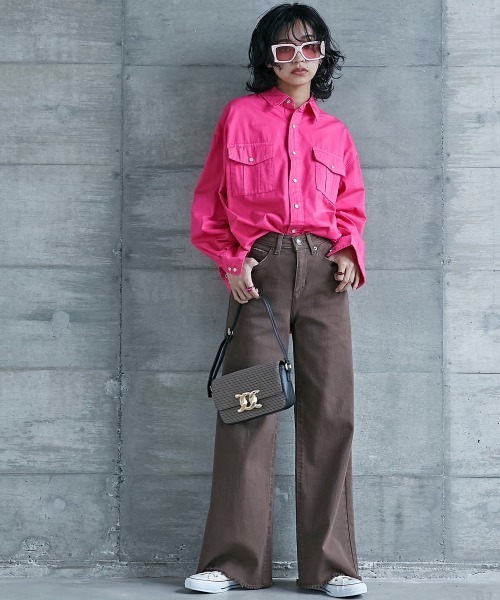 GEVS.（ジェイヴィス）の「＜大きいサイズ＞ 綿100％製品染カラーチュニックシャツ GEVS.（シャツ/ブラウス・レディース・パープル/ピンク・L/LL/3L/4L/5L）」の20枚目の写真