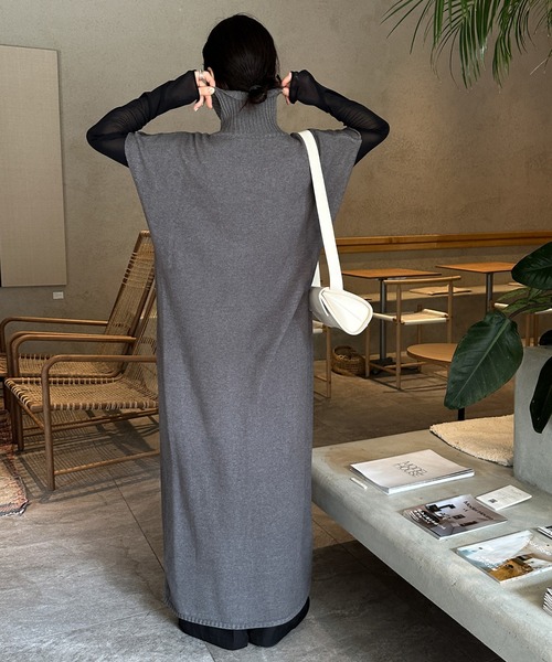 セール】センタースリットタートルニットロングワンピース（ワンピース