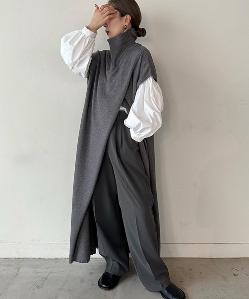 セール ロングニット ワンピース センタースリット レディース ニット コート ワンピース センタースリットタートルニットロングワンピース