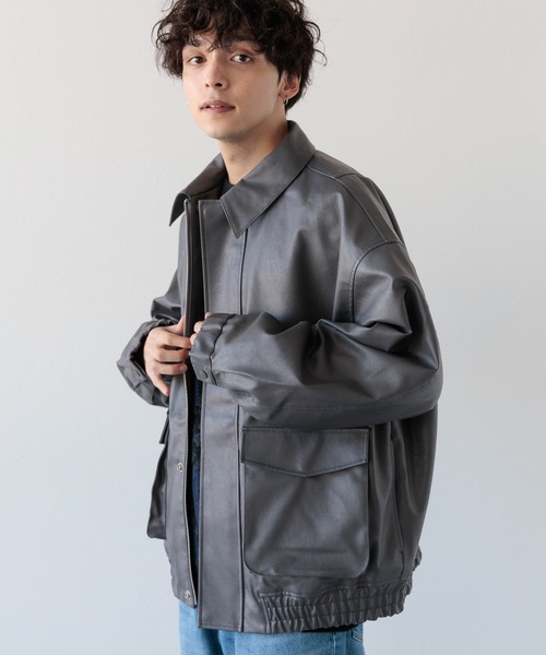 サスクワッチファブリックス　シンセティックレザートラックジャケット SYNTHETIC LEATHER TRACK JACKET (22AW-JKL-013) | Sasquatchfabrix