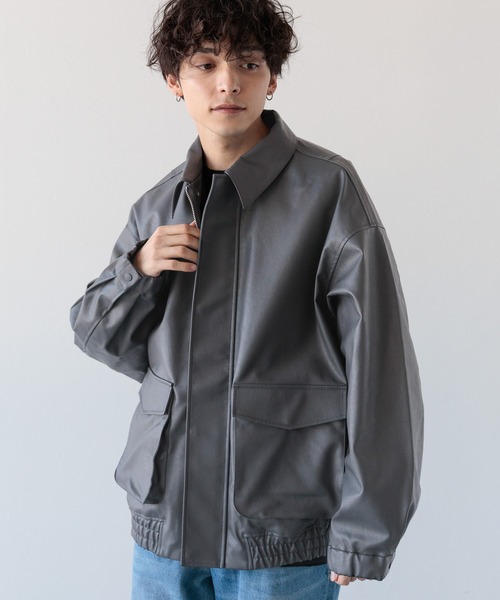 セール】SYNTHETIC LEATHER TRACK JACKET/シンセティックレザー