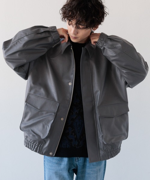 セール】SYNTHETIC LEATHER TRACK JACKET/シンセティックレザー