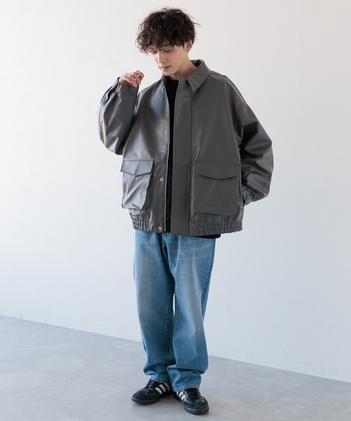 セール】SYNTHETIC LEATHER TRACK JACKET/シンセティックレザー